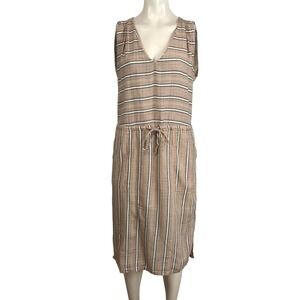 Prana Striped V Neck Drawstring Waist Midi Dress Women Size Small